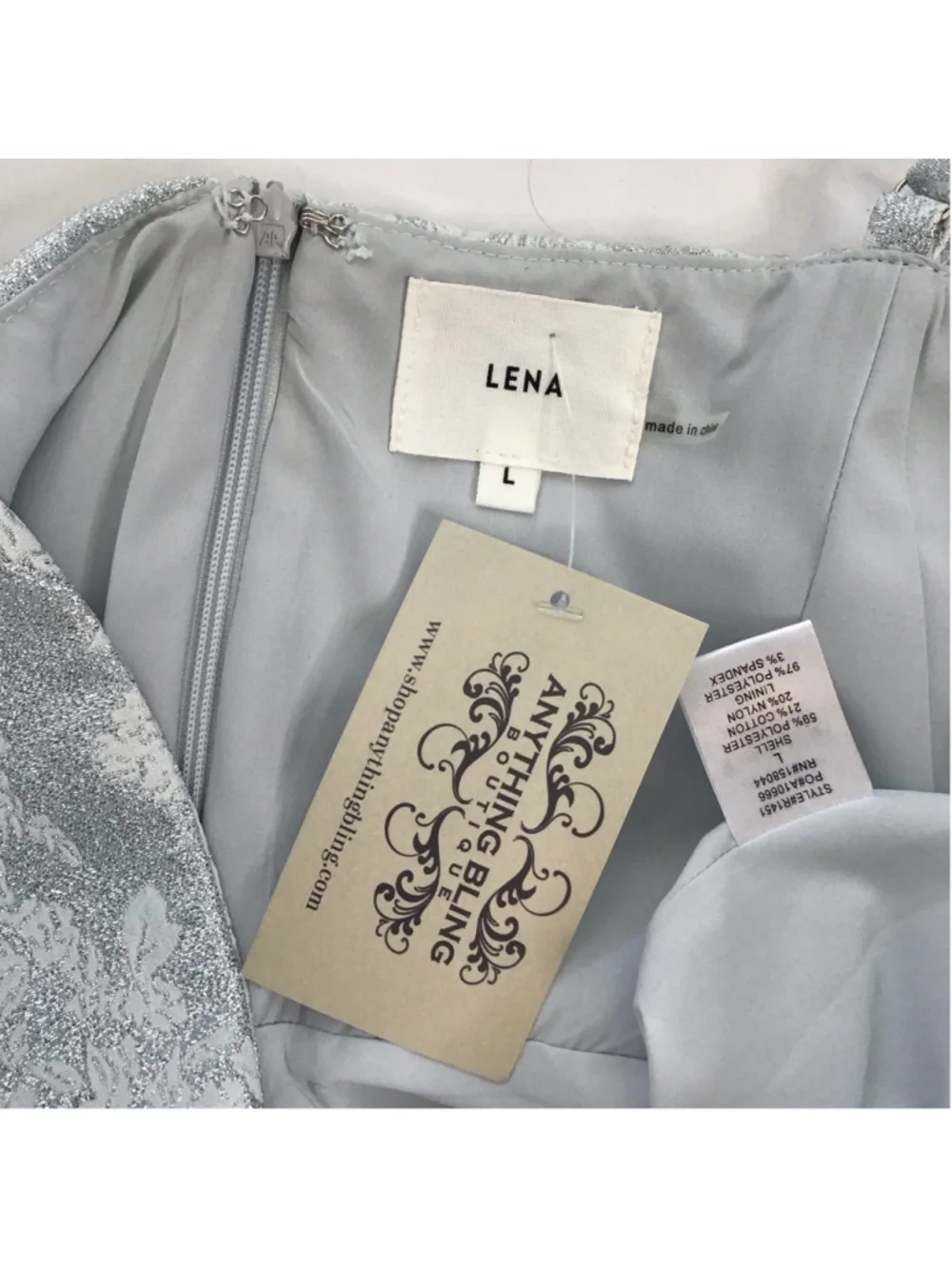 LENA Women Elegant Light Blue Silver Floral Brocade Romper L